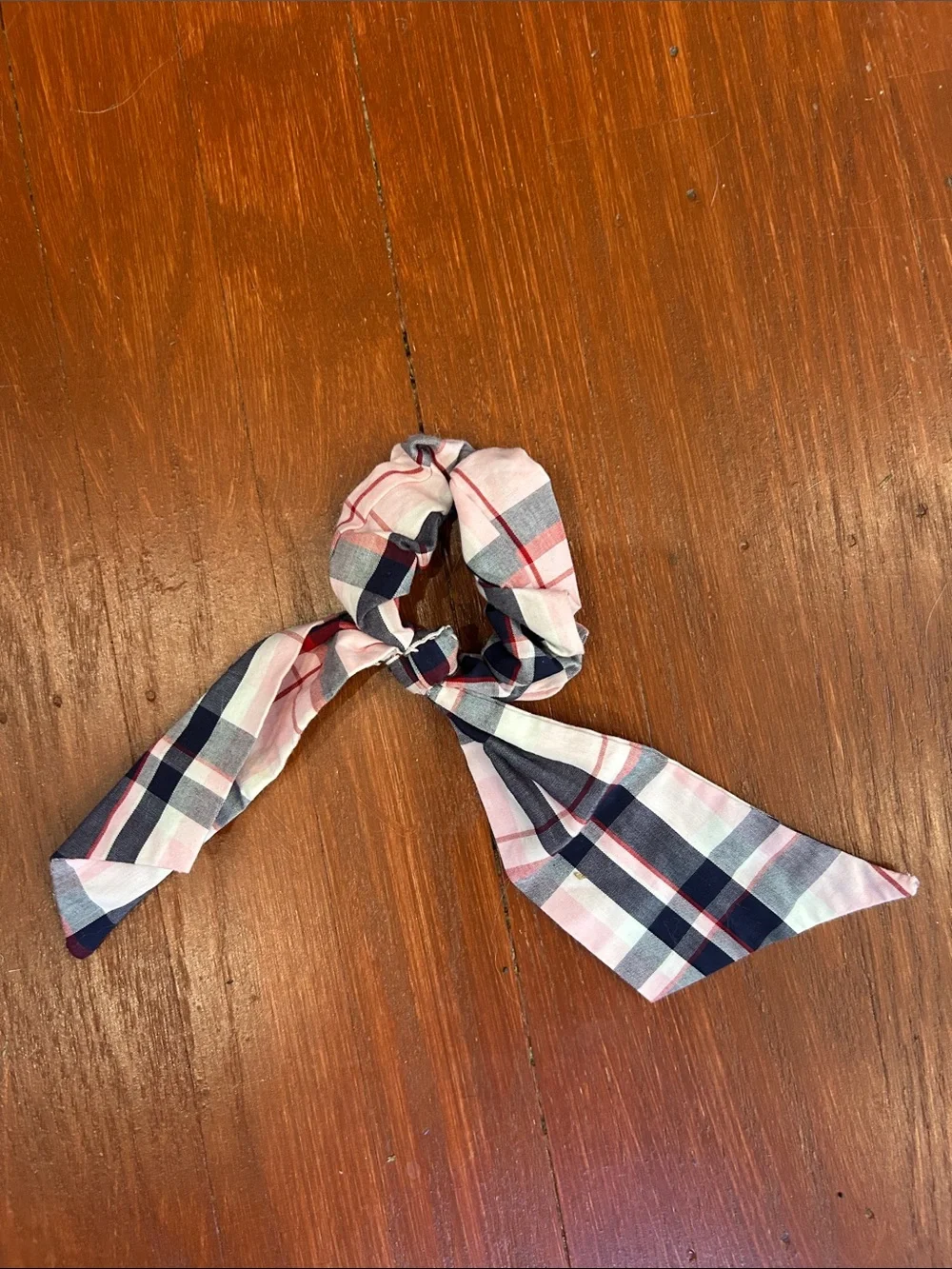 Gymboree Pink Navy and White Plaid Bow Scrunchie with Ribbon Tails